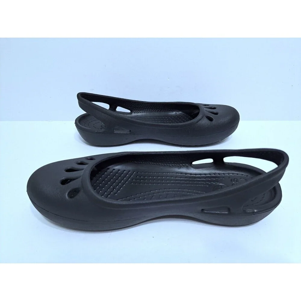 Crocs Kadee Ballerina Flats Womens Size 8 Black Rubber Slip On Casual Shoes